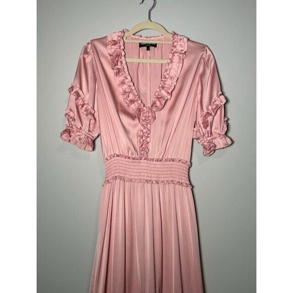 Generation Love Womens Fleur Satin Midi Dress Ruffle Tiered Pastel Pink Sz 3/S - Picture 6 of 9